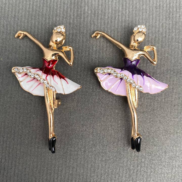 Rhinestone Inlaid Enamel Ballet Girl Brooch for wholesale by Mio Queena