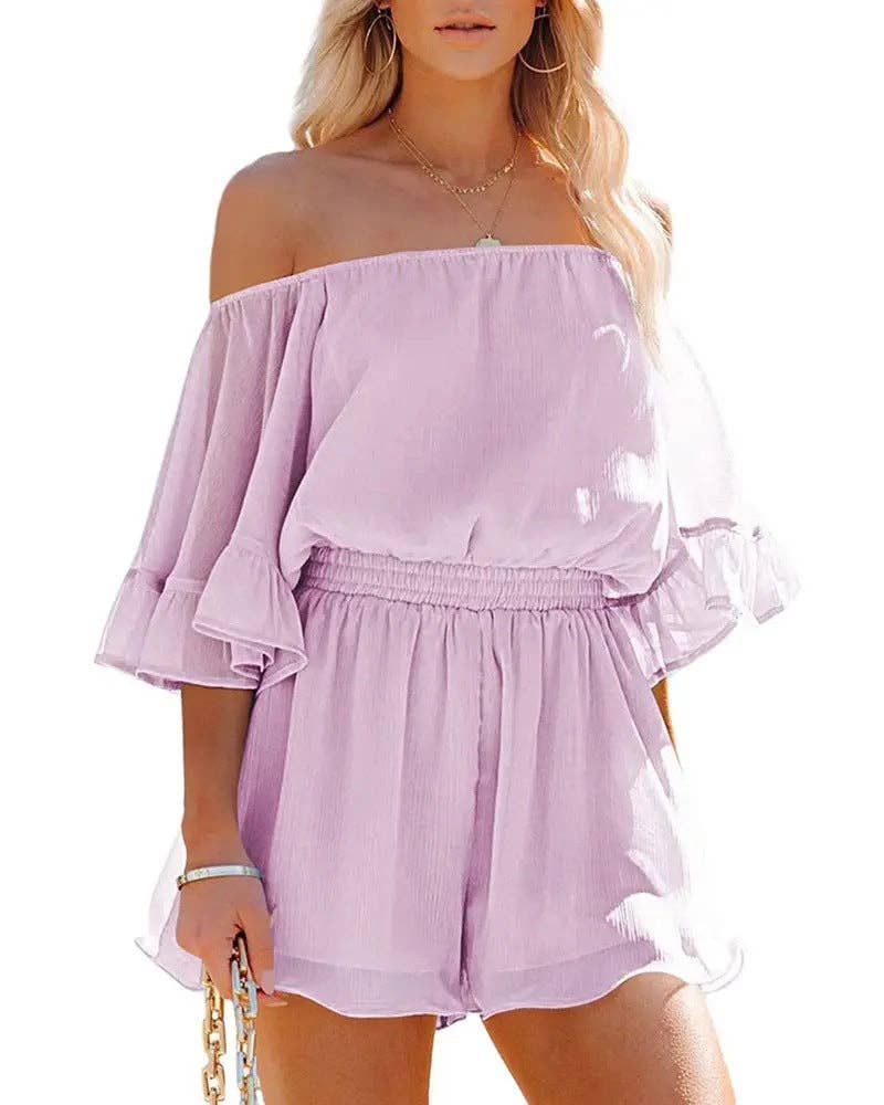 Sweetkama - Wholesale Romper - Women's - Ladies Off Shoulder Short Sleeves Daily Romper 136316