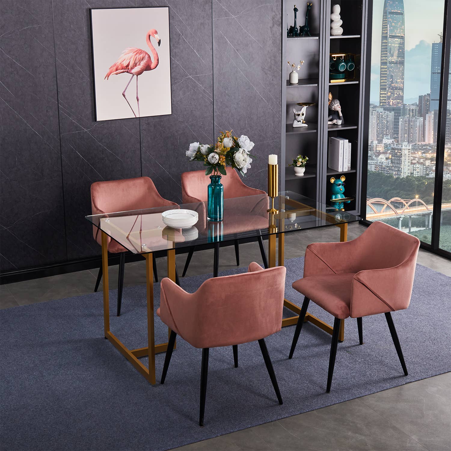 39F Inc. - Wholesale Side Table - SLIP Modern 55in Glass Dining Table With Metal Frame19