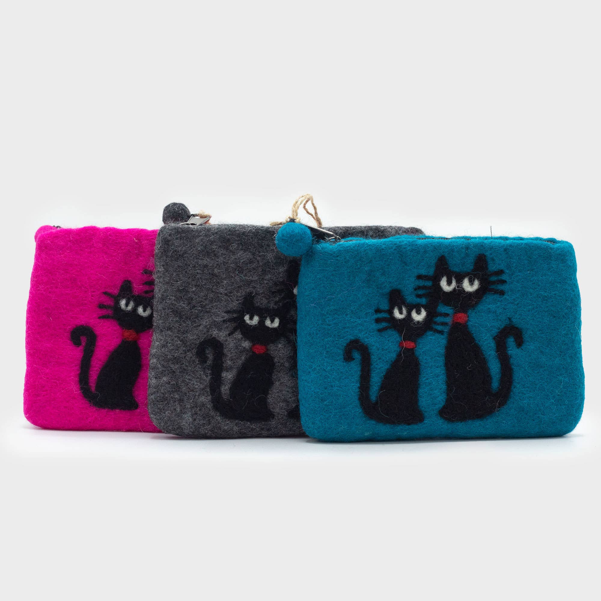 Ancient Wisdom – wholesale Pouch – Women’s – Natural Felt Zipper Pouch (asst) - Two Cats1