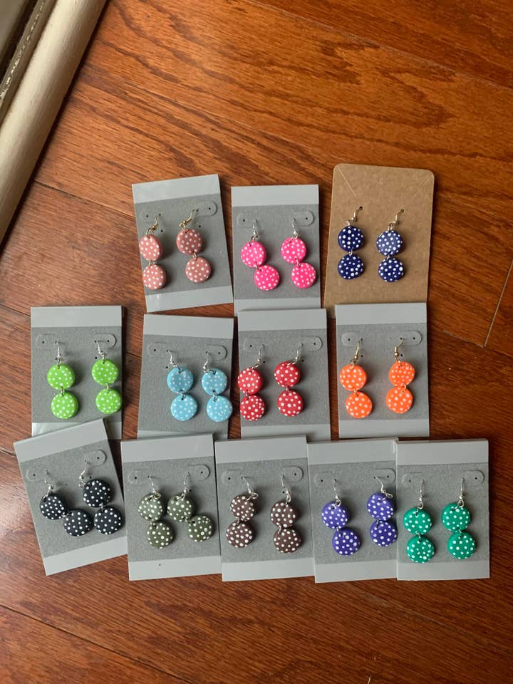 Polka Dot Double Dangles for wholesale by Polymearrings Jewelry Co.
