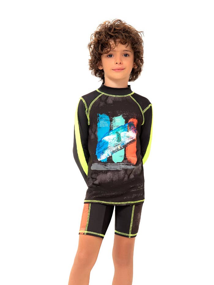 Long Sleeve Swim Set: Rashguard with Swim Shorts719 for wholesale by Color Fingers