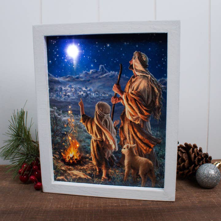 Shepherds Keeping Watch Lighted Shadow Box for wholesale by Glow Decor