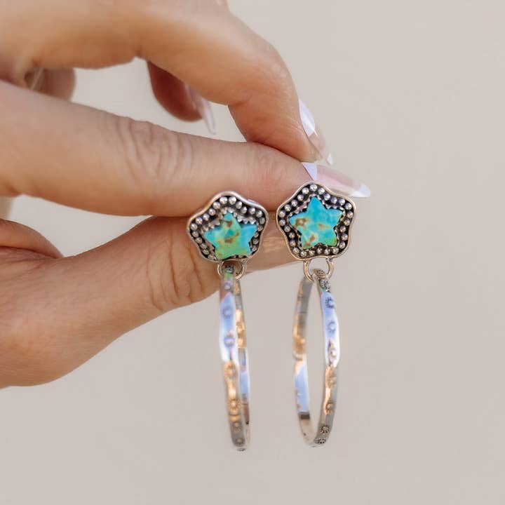 Krush Kandy - Wholesale Hoop Earrings - Star Stamped Hoop Sterling Silver Stone Earring | PREORDER NOW OPEN2