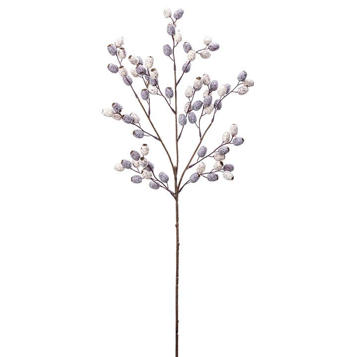 Artificial Weatherproof Gray/White Oval Berry Spray - 31" for wholesale by Will's Company