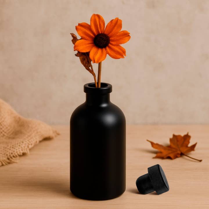 Couronne Co. - Wholesale Decorative Tabletop Object - 8 oz Matte Black Glass Apothecary Bottle w/ Bar Top Closure1