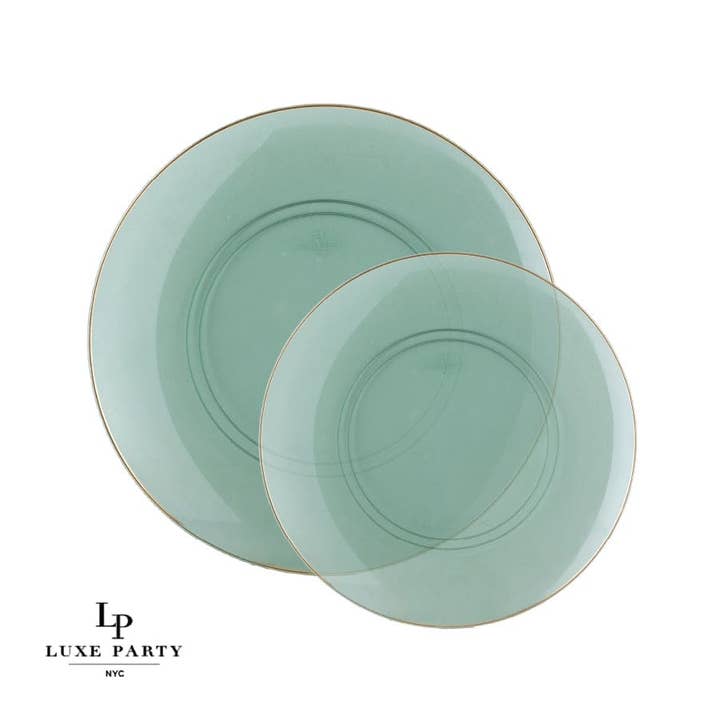 Luxe Party - Wholesale Disposable Plate - Round Green • Gold Plastic Plates | 10 Pack2