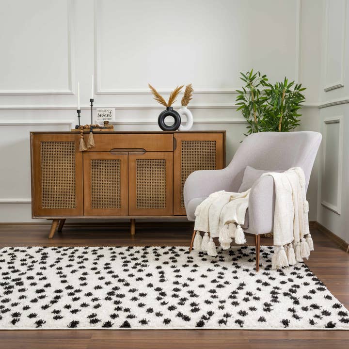 Hauteloom - Wholesale Area Rug - Cansu Black & White Dotted Area Rug17