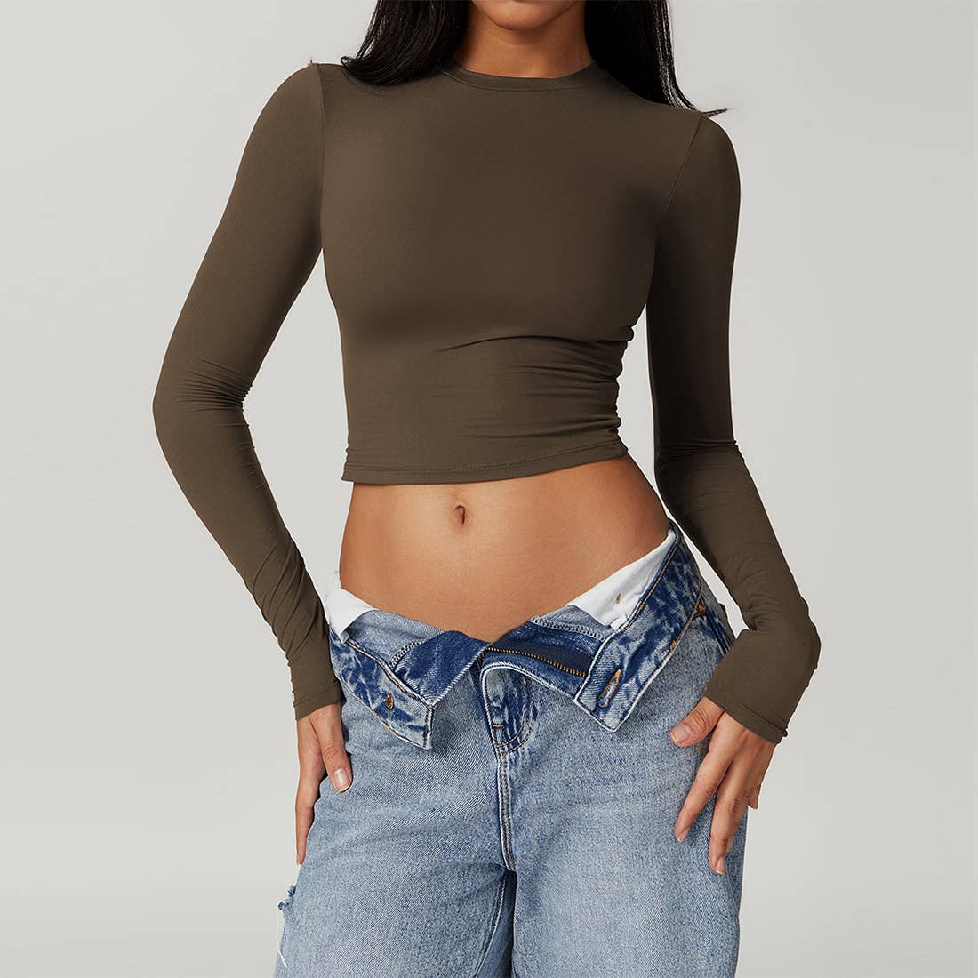 Sodalemon - Wholesale Sporttop - Dames - Sport Solid Crop Top T-shirt met lange mouwen voor dames0