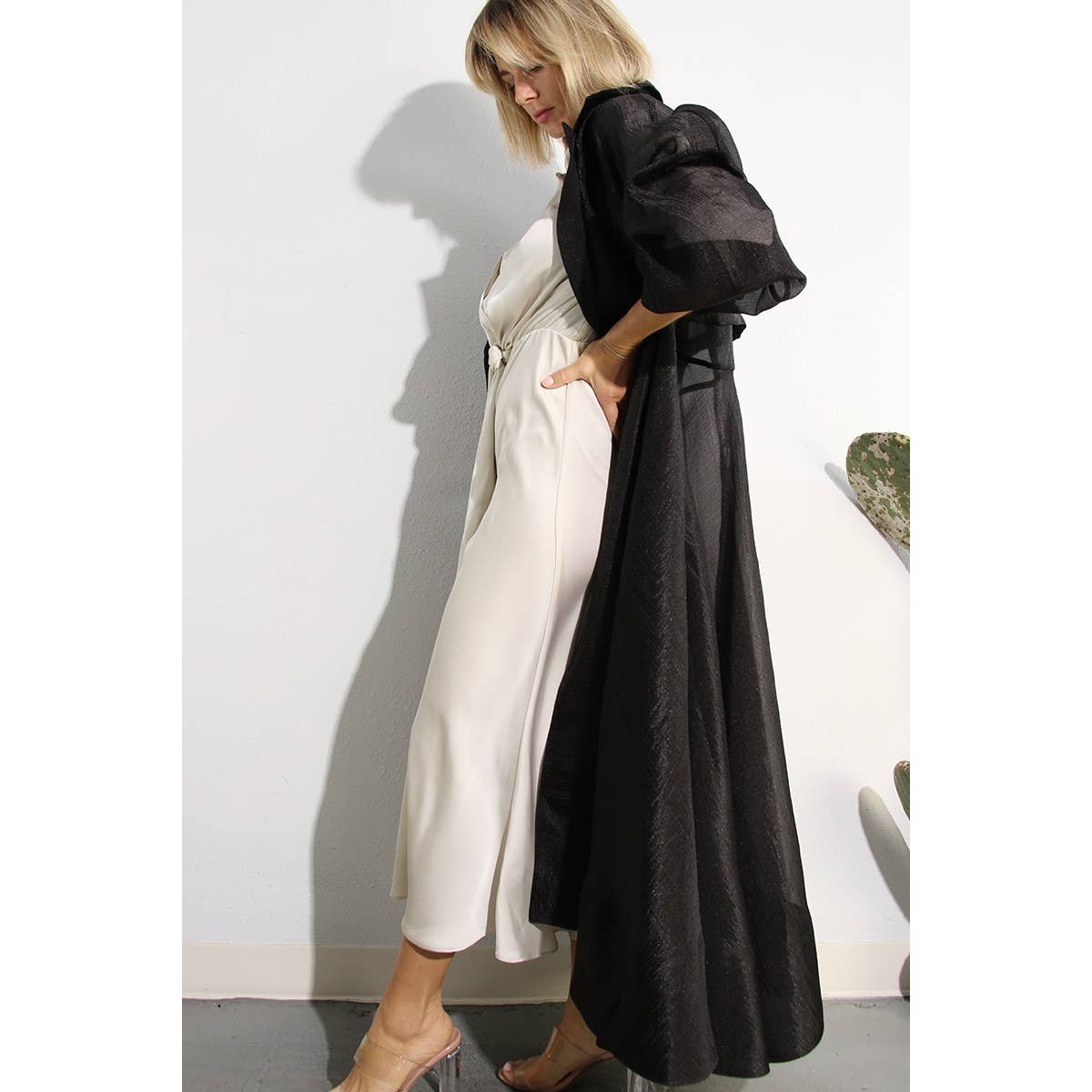 BLACK METALLIC ORGANZA TRENCH COAT for wholesale on Faire11