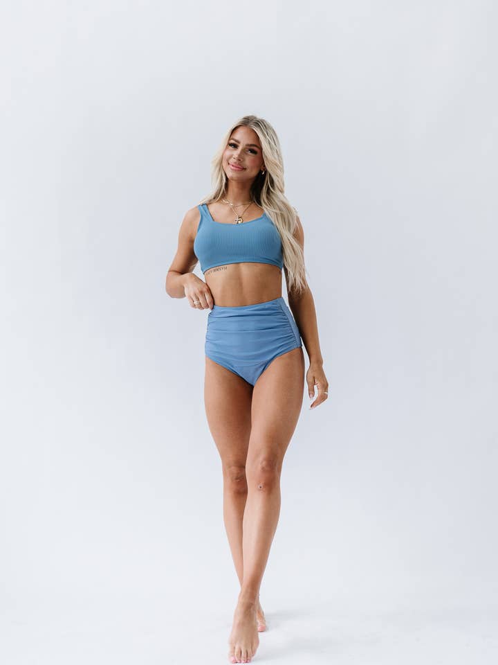 Surface Blue Twisted Back Swim Top for wholesale by Coral Reef Swim