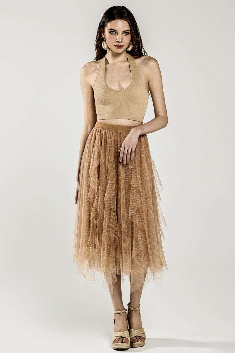 noflik - Wholesale Skirt - Women's - Waterfall PolkaDot Tulle Mesh Ruffle Midi Skirt- INS1009_5