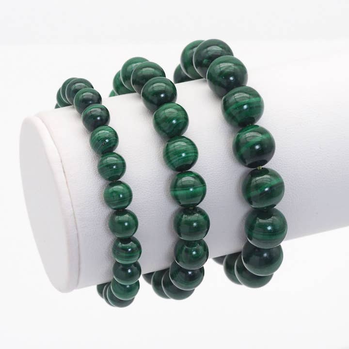 Genuine Malachite Round Smooth Stretchy Bracelet, Sku#EF441 for wholesale by BestBeads&Beyond