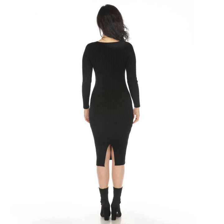 WHITE MARK - Wholesale Dress - Women's - Women's Long Sleeve Rib Midi Sweater Dress