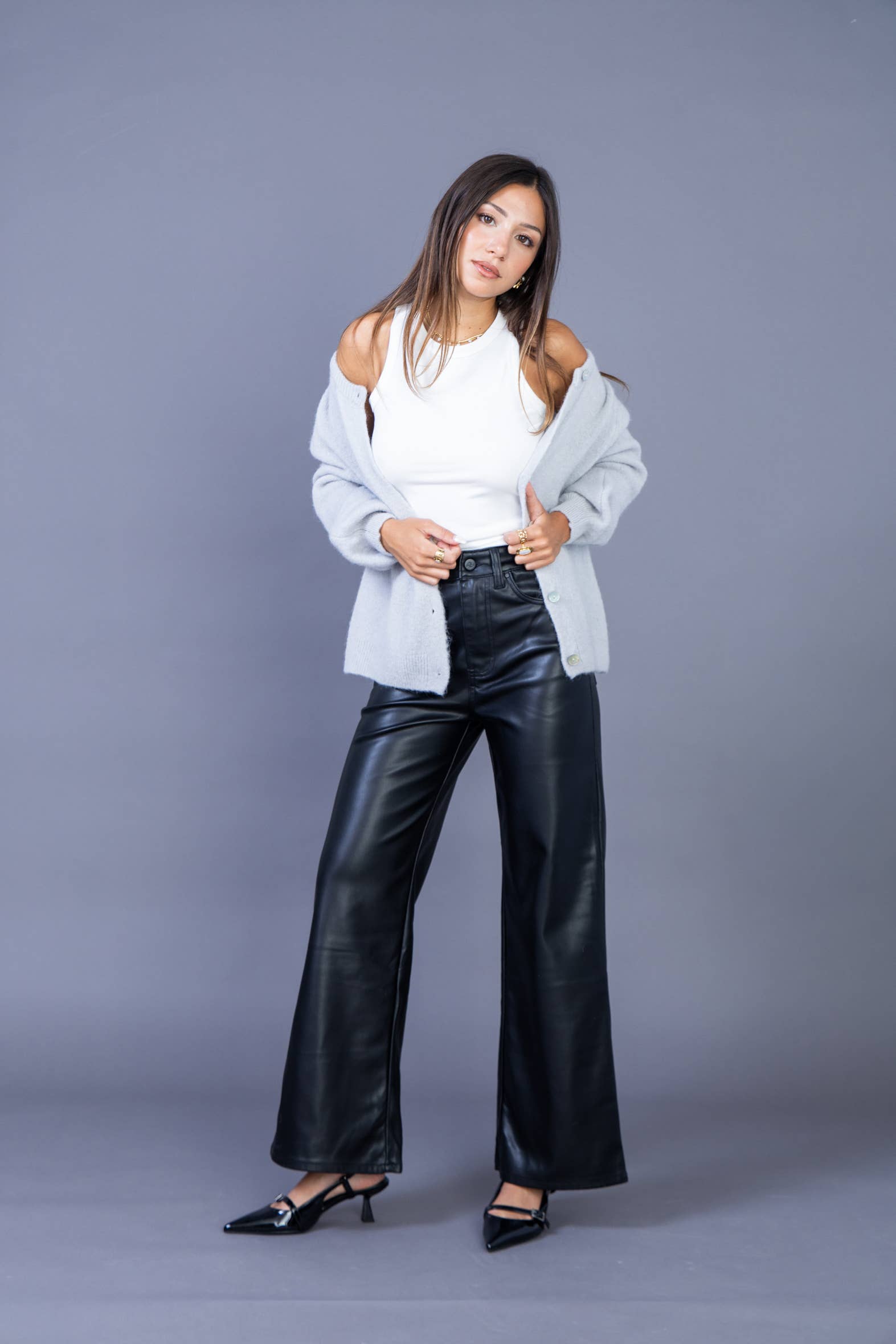Black Women's wide leg faux leather pants - ANA & LUCY for wholesale on Faire2