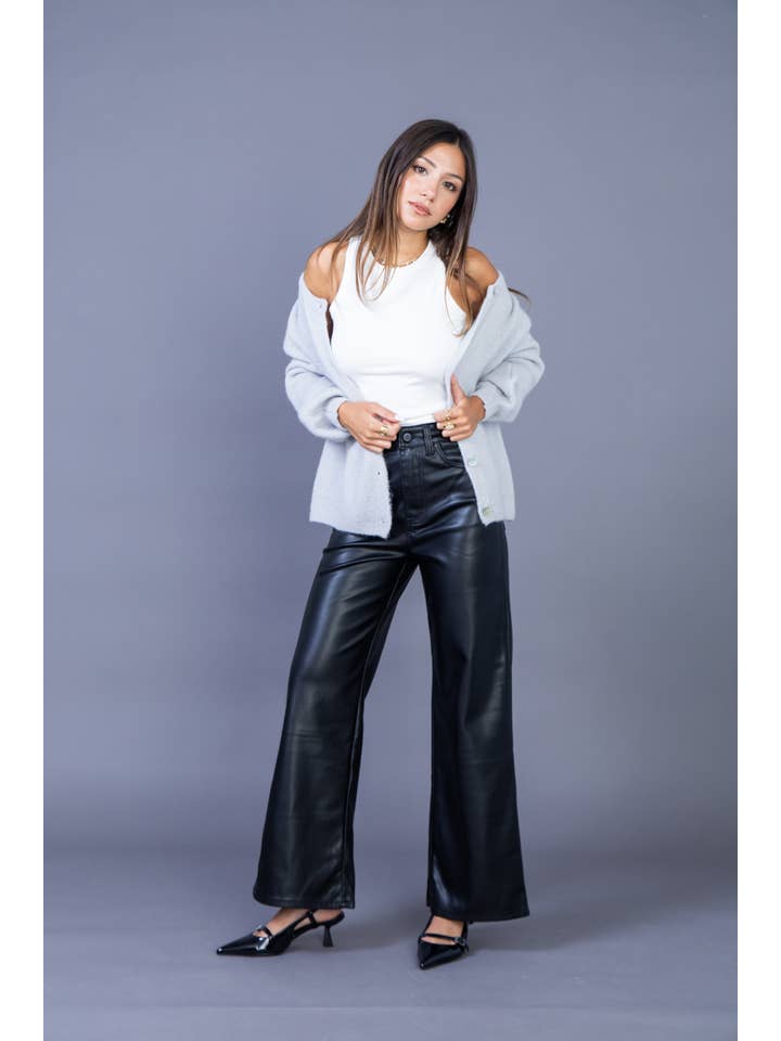 Black Women's wide leg faux leather pants - ANA & LUCY for wholesale on Faire2