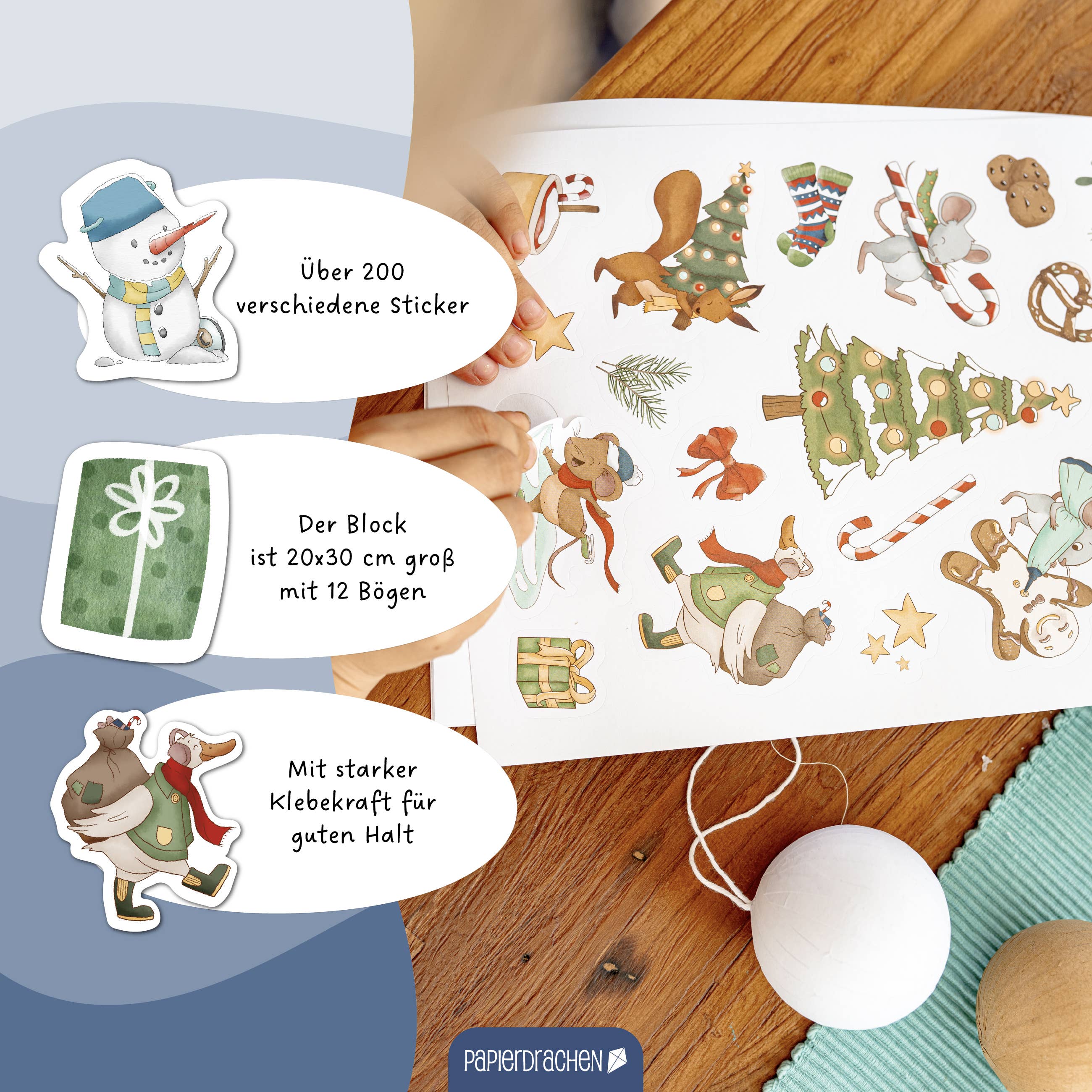 Papierdrachen – wholesale Adventskalender – Julklistermärkesblock i akvarell - Set 011