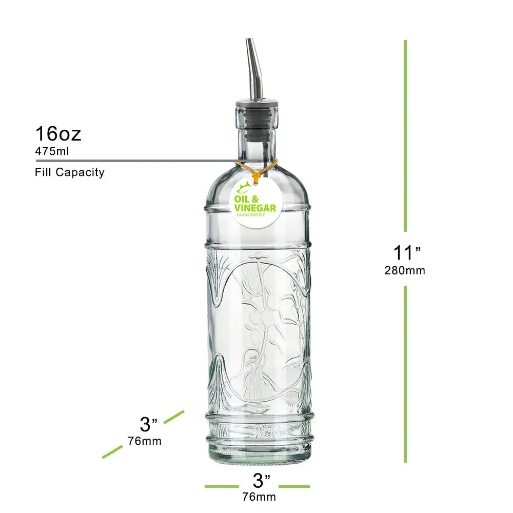 Couronne Co. - Wholesale Oil/Vinegar Dispenser - Olive Branch Glass Oil/Vinegar Bottle W/Spout Green2