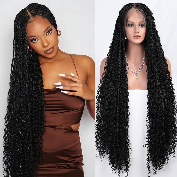 U-Got Beauty Hair & Supply Store - Wholesale Wig/Hair Piece - 36" Knotless Full Lace Boho Box Braid Wig with Bohemian Curl