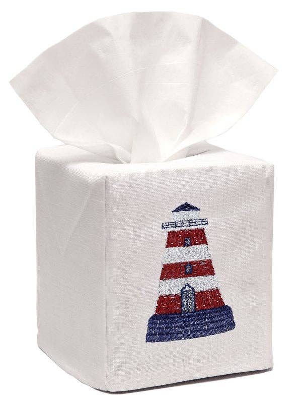 Jacaranda Living - Wholesale Tissue-doosje - Tissueboxhoes, linnen katoen - Vuurtoren (Rood/Wit)0