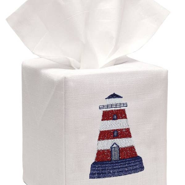 Jacaranda Living - Wholesale Tissue-doosje - Tissueboxhoes, linnen katoen - Vuurtoren (Rood/Wit)