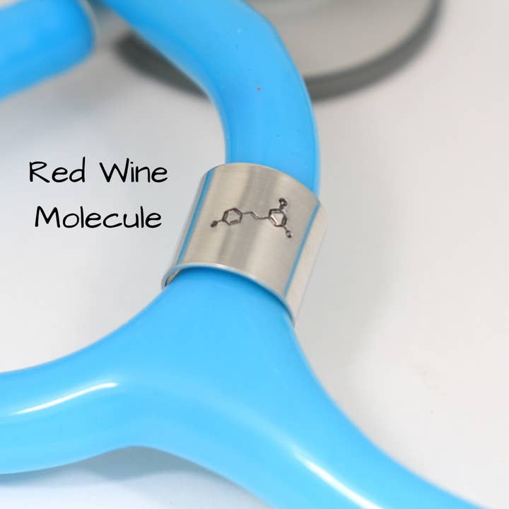 Red Wine Molecule Stethoscope Charm & ID Ring Gift for wholesale by The Silver Diva