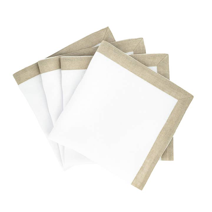 White Linen Napkins With Sparkle Borders, Set of 4 for wholesale by Chouchou Touch