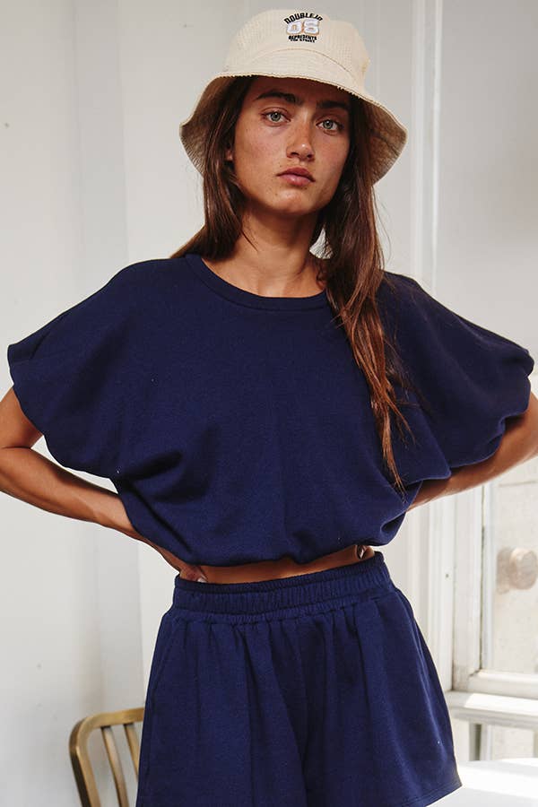 BUCKETLIST INC – wholesale Knit top – Women's – T2304 Bubble Hem & Sleeve Terry Crop Top34