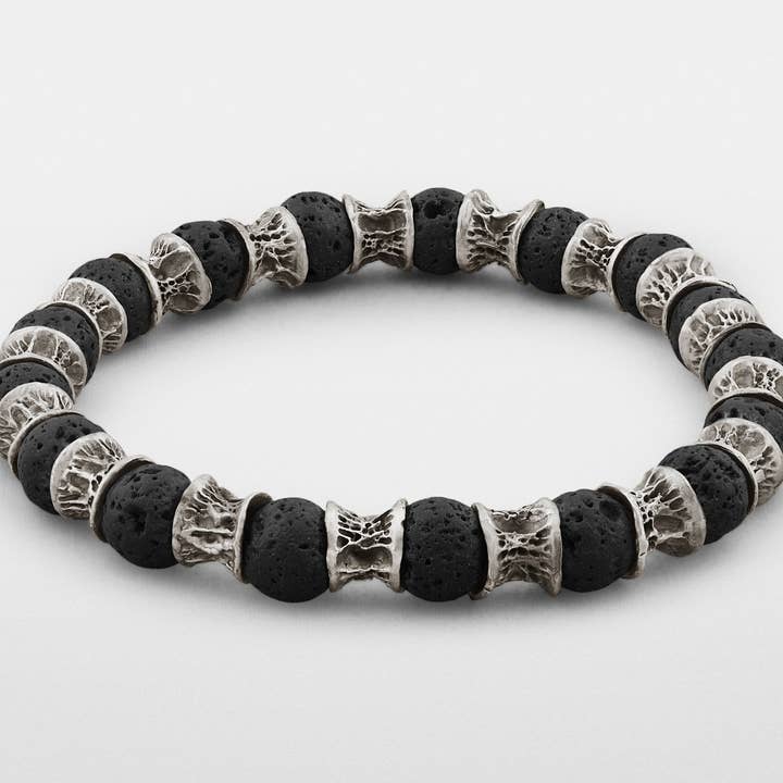 Lava Beads, Oxidized Sterling Silver Bracelet for wholesale by Snake Bones