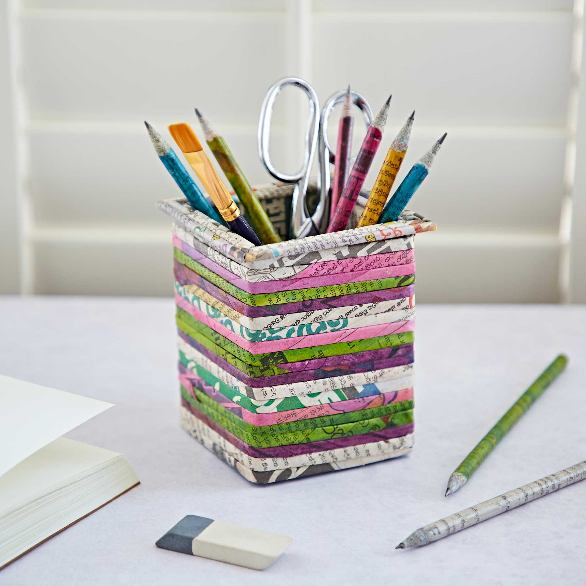 The Paper High Gift Company Limited - Wholesale Pencil Holder - Recycled Newspaper Square Pencil Holder0