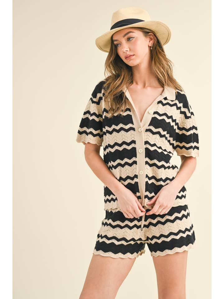 Klesis - Wholesale Lounge Set - Women's - IST5551 BUTTON DOWN SHORT SLEEVE TOP AND SHORTS SET