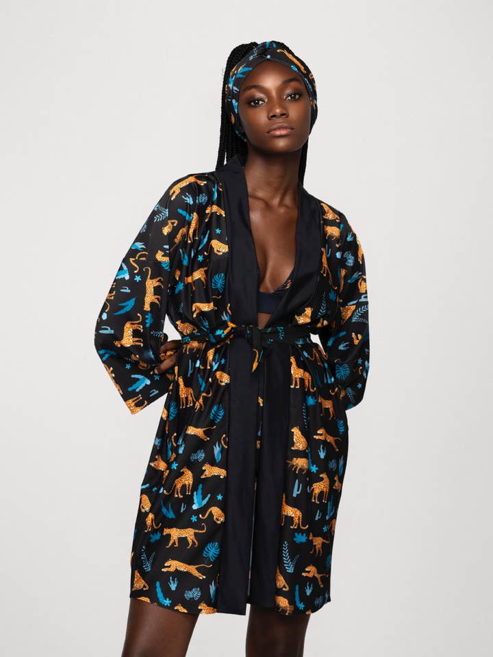 Tropische kimono met luipaardprint voor zeilboten voor wholesale door Flavia Valentini