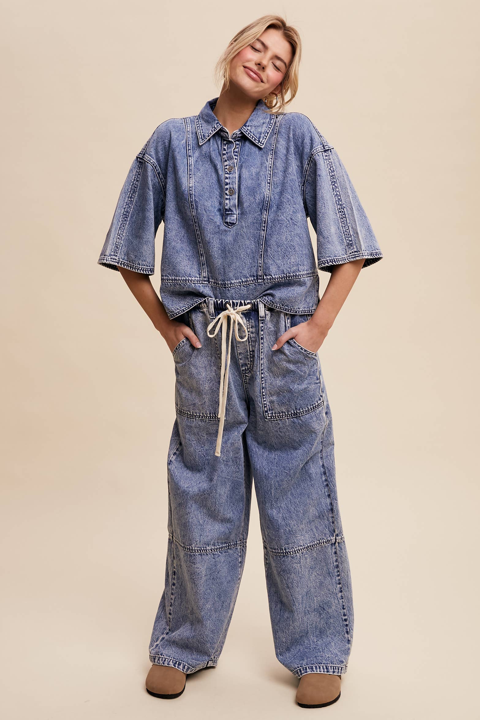 Listicle - Wholesale Jeans - Dames - Denim Broek met Wijde Pijpen en Trekkoord LP02568