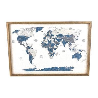 Carte du monde bleue pour la vente par Twelve Timbers