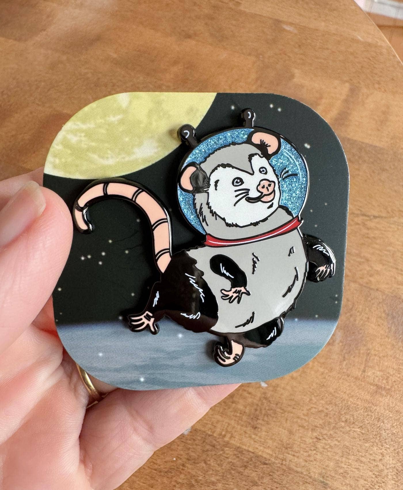 The Crazy Opossum Lady - Wholesale Lapel Pin/Button - GLITTER Astronaut Opossum Enamel Pin Wildlife Lover Gift2