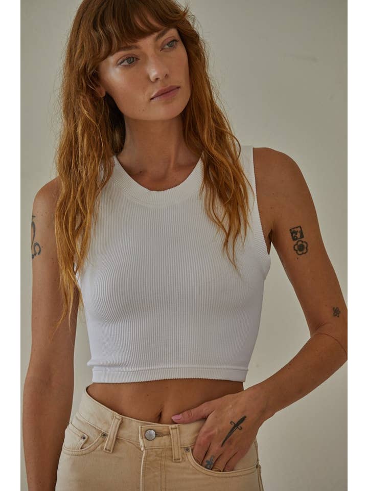 By Together - Wholesale Knit Top - Women's - S1106N | Knit Seamless Ribbed Round Neck Sleeveless Top