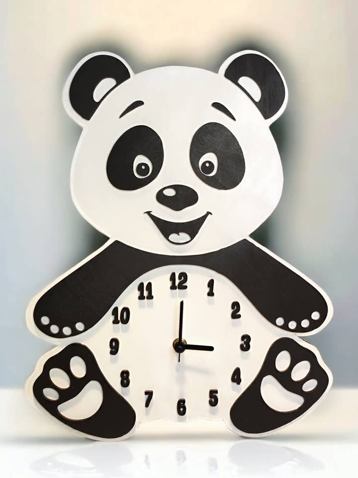 Relógio de Parede Infantil de Madeira "Panda" por atacado de Laser by D.A.M.
