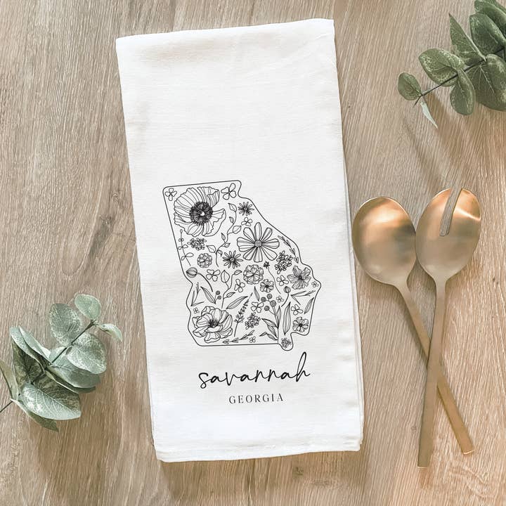 Lissi Designs - Wholesale Tea Towel - Custom Floral City & State - Cotton Tea Towel