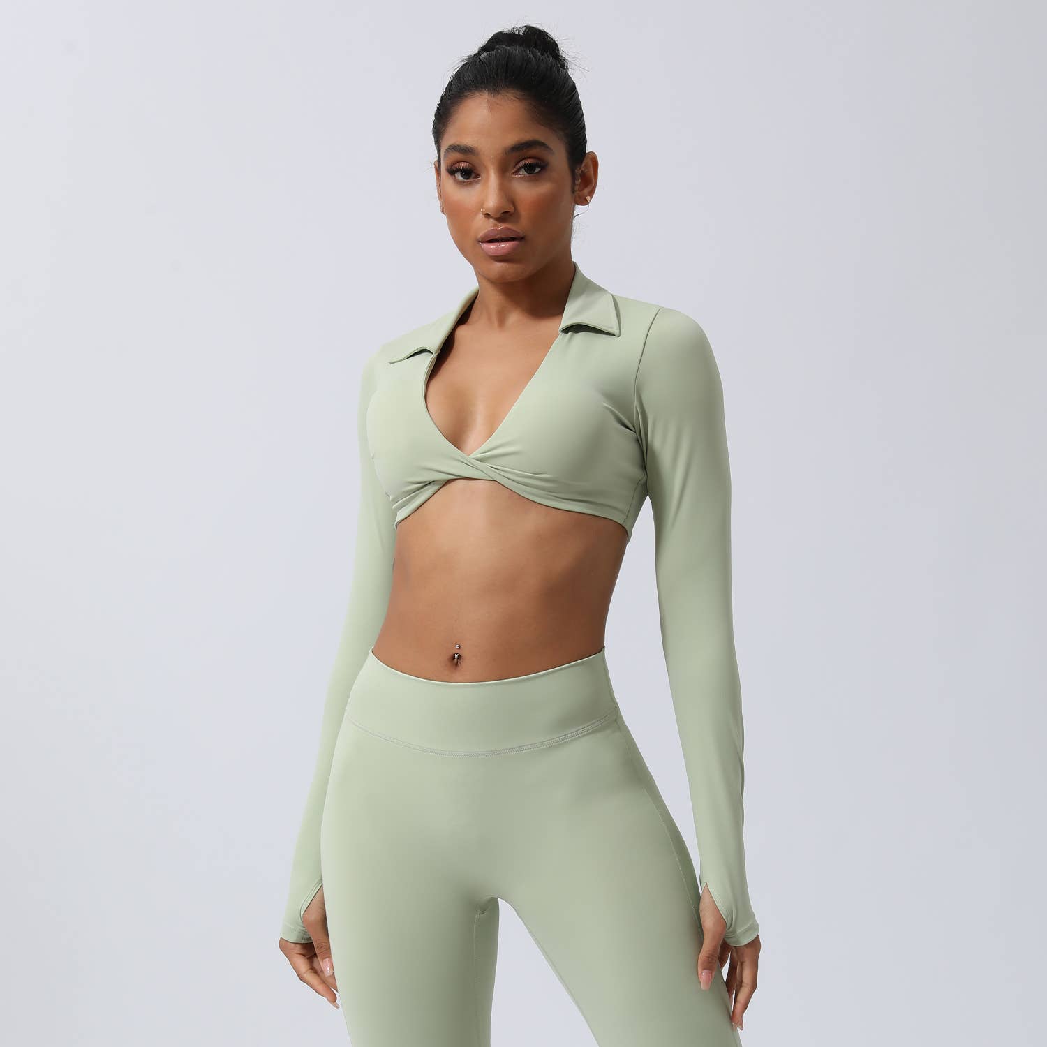 Sodalemon - Vendita all'ingrosso Maglia sportiva - Donna - Camicie corte a maniche lunghe con risvolto da yoga con risvolto, reggiseno sportivo0