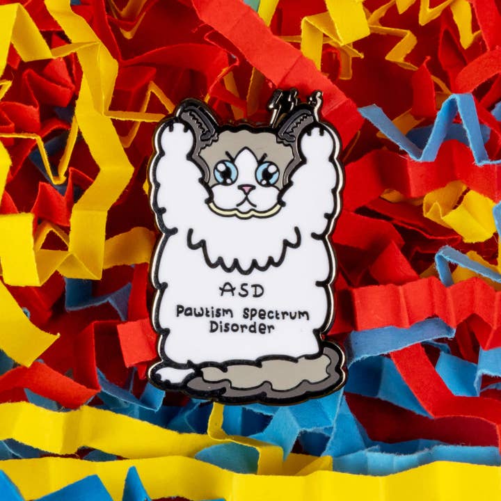Innabox Ltd - Wholesale Lapel Pin/Button - Pawtism Spectrum Disorder Cat Enamel Pin - Autism Spectrum Disorder (ASD)