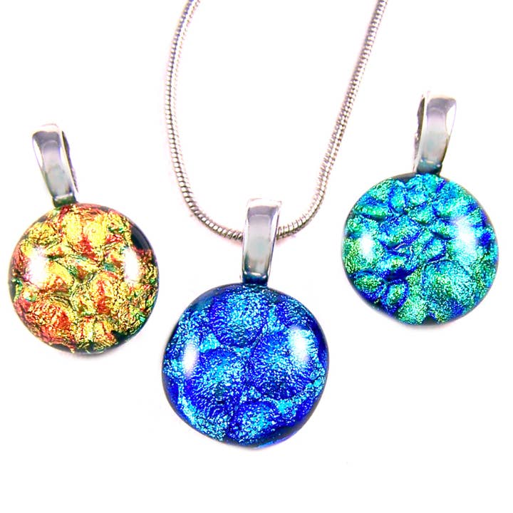 Glass Town USA – Engroshandel Vedhæng/charm – Dichroic Glas Vedhæng - Runde Teksturer Bright Rainbow Mix