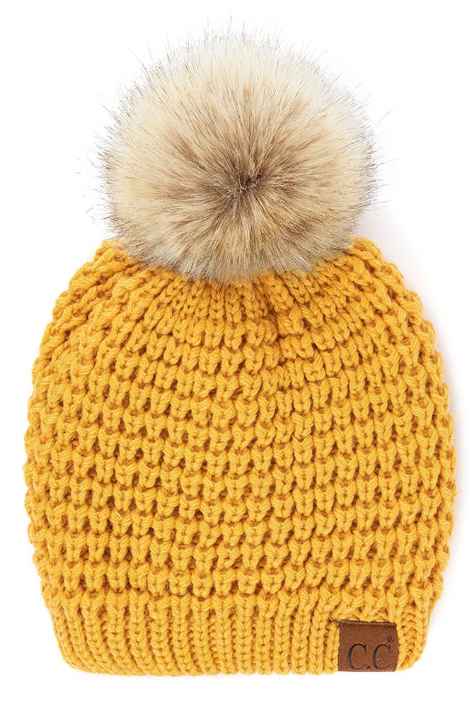 Hana - Wholesale Beanie - Women's - C.C Waffle Stitch Pattern Pom Beanie3