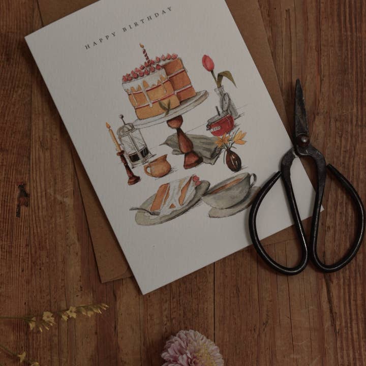 Brooke Marie – wholesale Birthday card – Happy Birthday Cake and Coffee on Table Card4