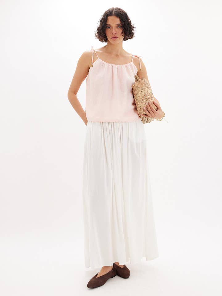 Gonna a vita arricciata Francine - Bianca per la vendita all'ingrosso da parte di Amelius