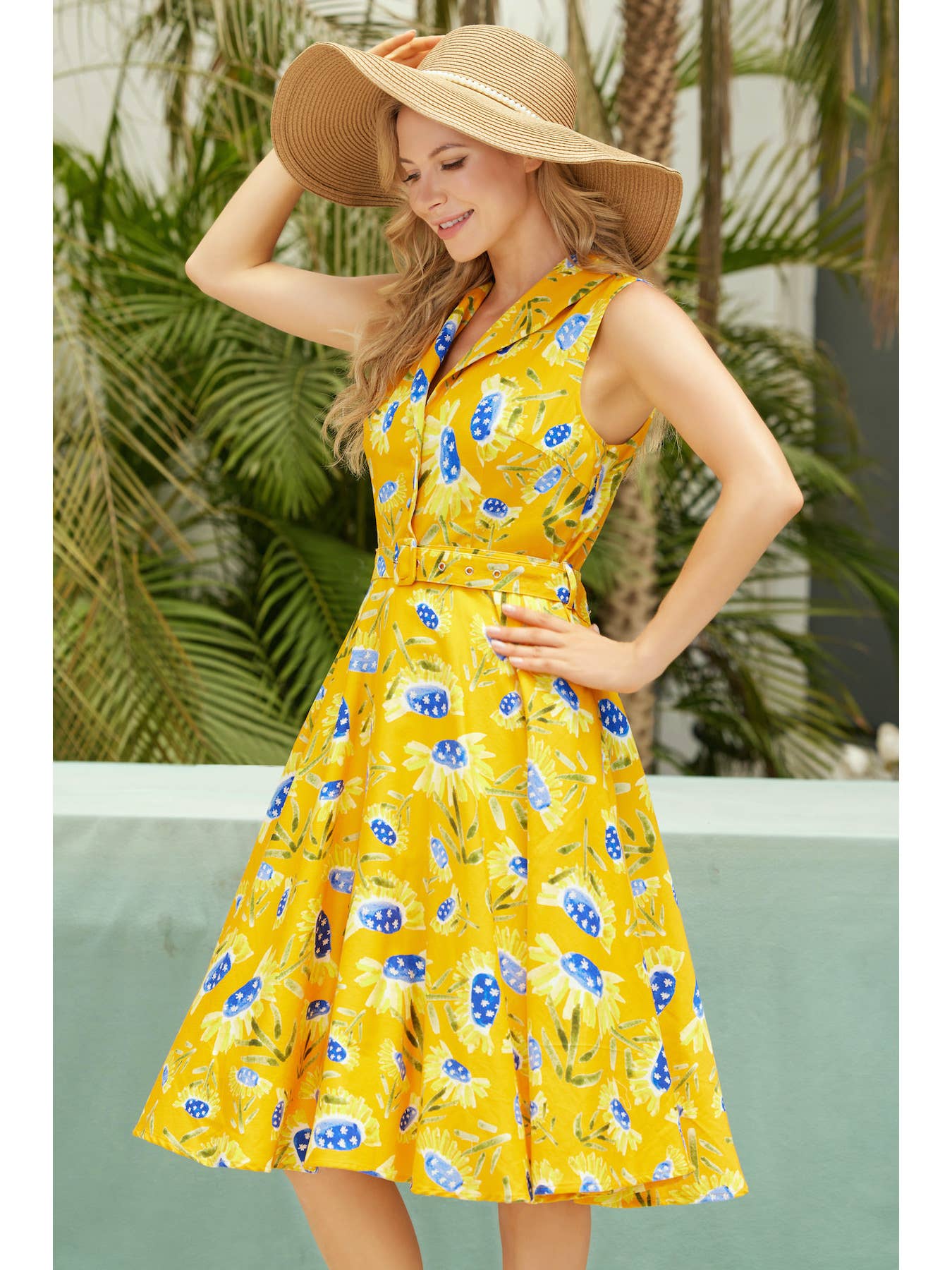 233106-ORANGE MULTI | Jani | Fit & Flare Dress With Pockets for wholesale on Faire2