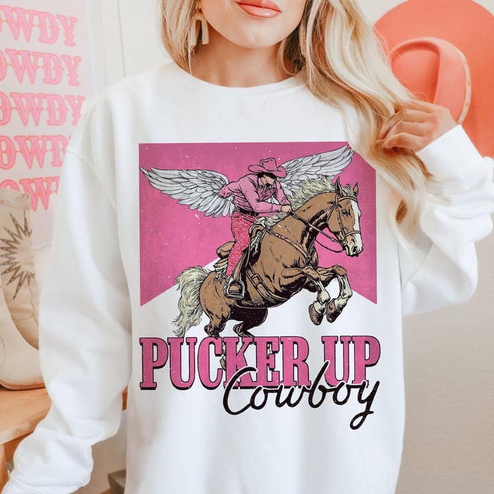 STRONG N FREE CDN - Wholesale Graphic sweatshirt – Unisex - Pucker Up Cowboy Crew T-Shirt | Valentine Print | Casual2