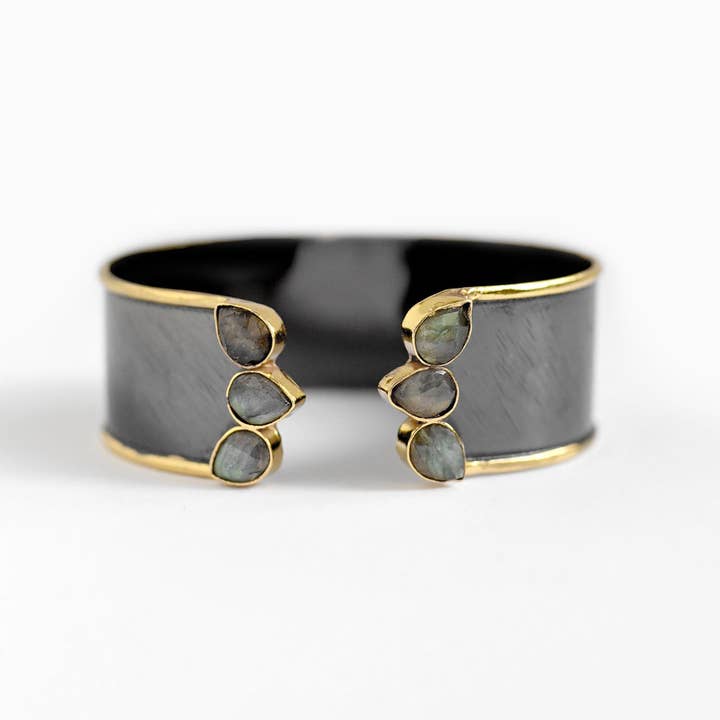 FELIX Z DESIGNS - Wholesale Cuff Bracelet - Hand Crafted Two ToneĀ Adjustable Open Gemstone Cuff Bangle,2