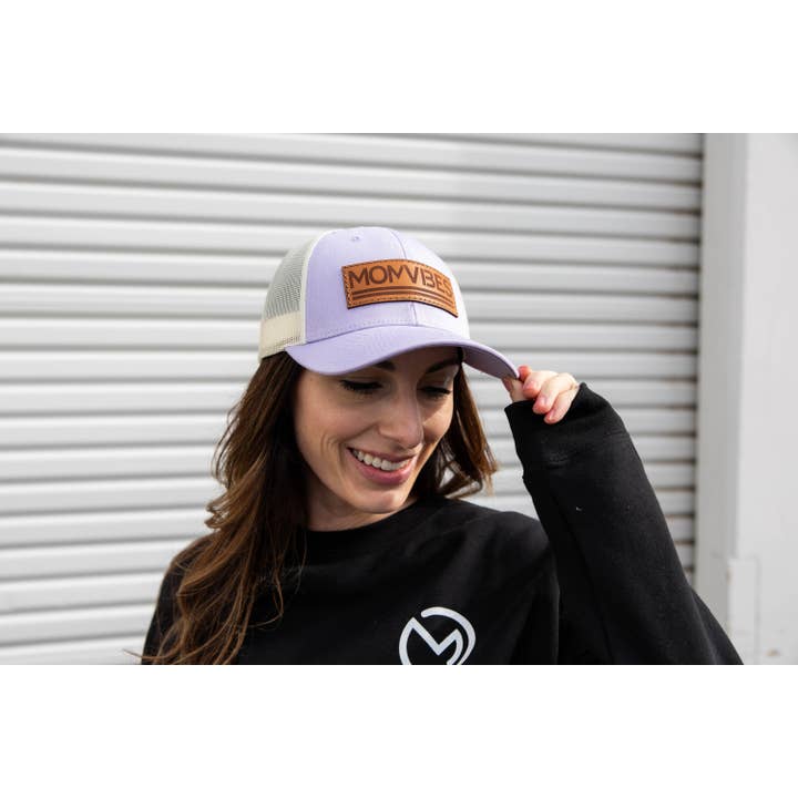 MomVibes - Curved Bill Trucker Snapback (Lavender/Cream) for wholesale by Dadbod Apparel