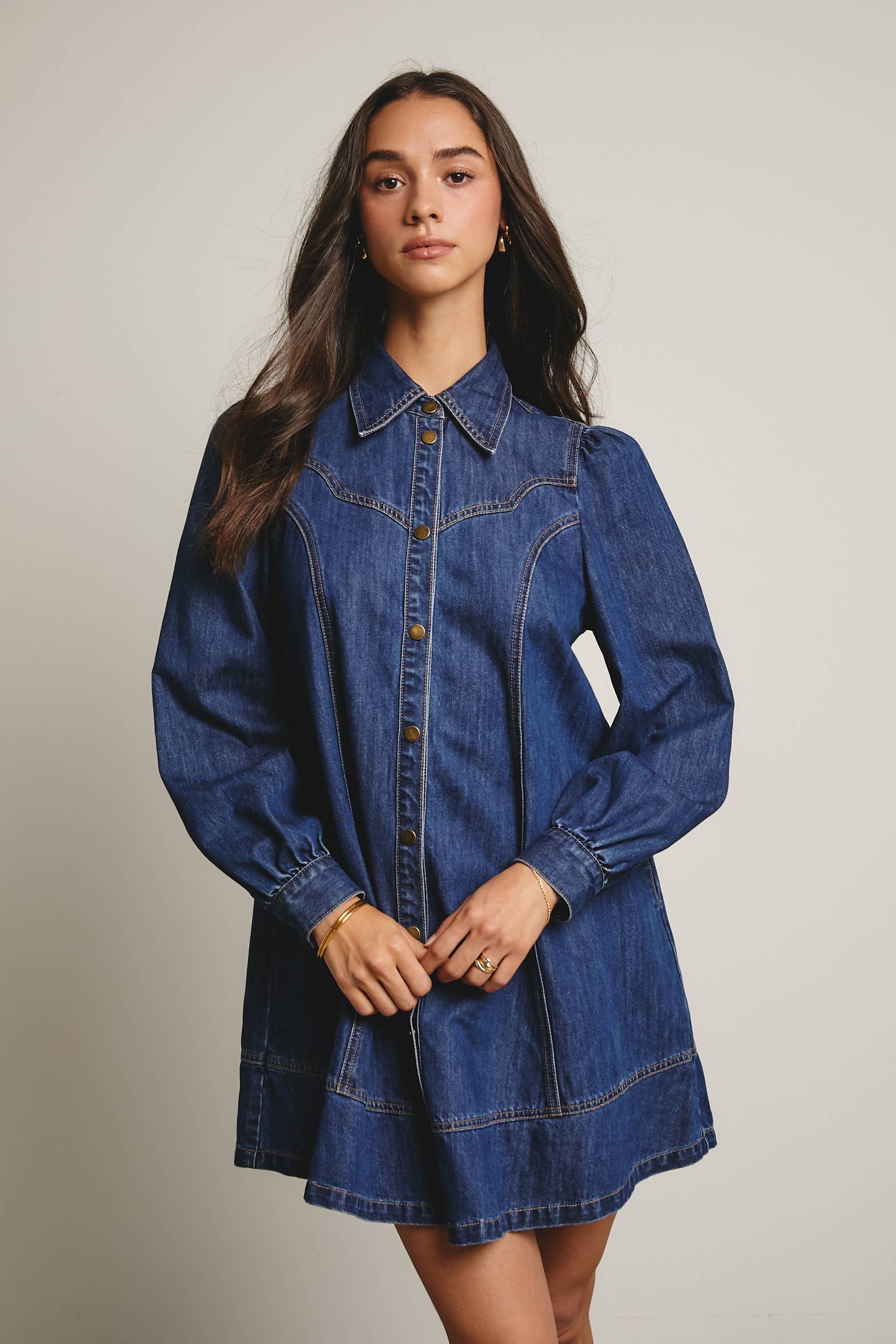Forte - Wholesale Dress - Women's - Western Seam Denim Mini Dress FD00015