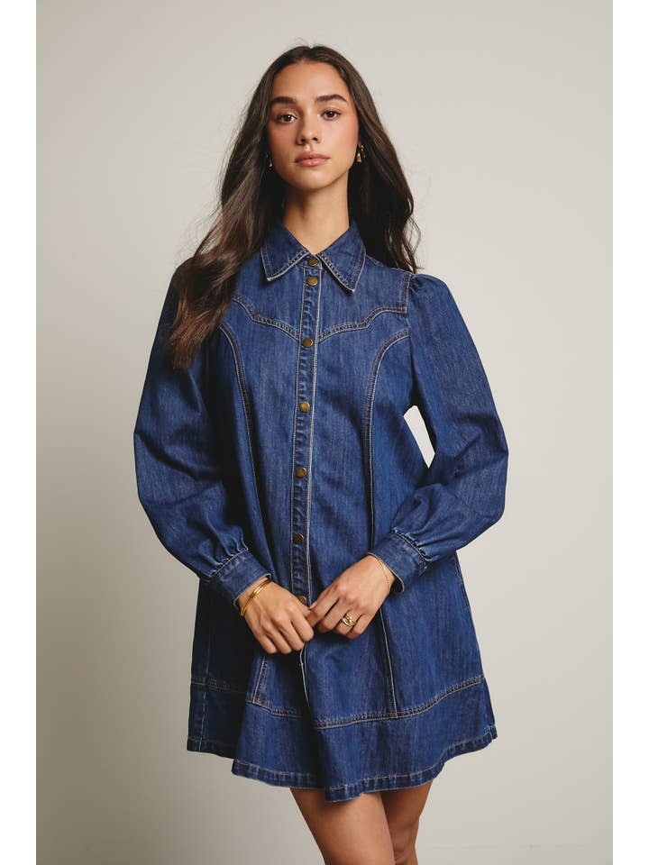 Forte - Wholesale Dress - Women's - Western Seam Denim Mini Dress FD00015